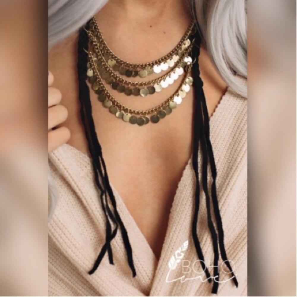Boho Love Braided Suede Tassel Charm Necklace